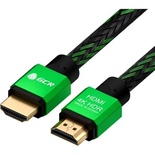 GCR Кабель 1.5m HDMI 2.0, BICOLOR нейлон, AL корпус зеленый, HDR 4:2:2, Ultra HD, 4K 60 fps 60Hz/5K*30Hz, 3D, AUDIO, 18.0 Гбит/с, 28AWG. GCR-52161 (GCR-52210)
