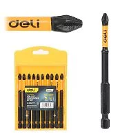 Набор торсионных бит с противоскользящими насечками для ударных шуруповертов 10шт Deli DL251090K PH2*90мм, сталь S2, пласт.кейс