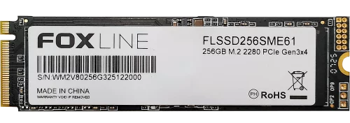 Твердотельный накопитель/ Foxline SSD ME, 256GB, M.2(22x80mm), NVMe, PCIe 3.0 x4, 3D TLC, R/W 1500/1100MB/s (2 года) (FLSSD256SME61)