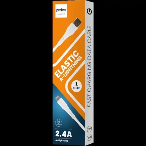 PERFEO Кабель USB A вилка - Lightning вилка, 2.4A, белый, силикон, длина 1 м., ELASTIC (I4338) фото 2
