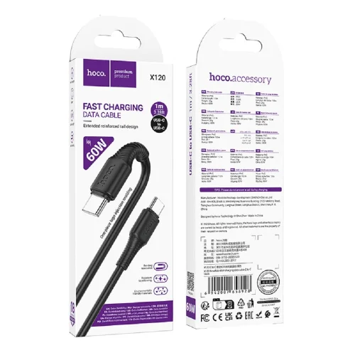 HOCO Кабель USB2.0 Hoco Type-C/ Type-C, 3А, 60Вт, X120, 1м, черный, коробка (HC-58928) фото 3