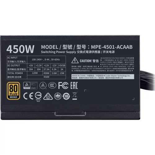 Блок питания Cooler Master MWE V2 Bronze 450W (MPE-4501-ACAAB-EU) фото 5