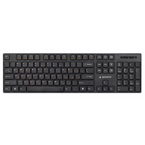 Клавиатура беспроводная Gembird KBW-250, 104кл, 12Fn, низкий профиль, 2.4 ГГц, черная