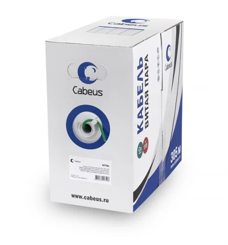 Cabeus UTP-4P-Cat.5e-SOLID-LSZH-GN Кабель витая пара UTP (U/ UTP), категория 5e, 4 пары (24 AWG), одножильный, зеленый, LSZH, нг(А)-HF (305 м)
