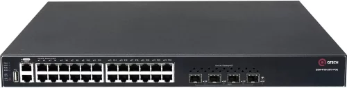 QTECH Управляемый стекируемый коммутатор уровня L3 с поддержкой PoE 802.3af/ at, 24 порта 10/ 100/ 1000 BASE-T, 4 порта 10GbE SFP+, 2 сменных БП (поставляют? (QSW-4700-28TX-POE)