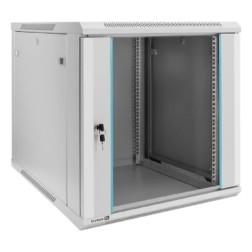 Exegate EX298604RUS Шкаф телекоммуникационный 19 настенный 12U ExeGate EC-WM-12U.600.G.GREY (19”, 12U, 600x600x635mm (ШхГхВ), передняя дверь закаленное стекло, съемные боковые панели, пыле- и влагоза