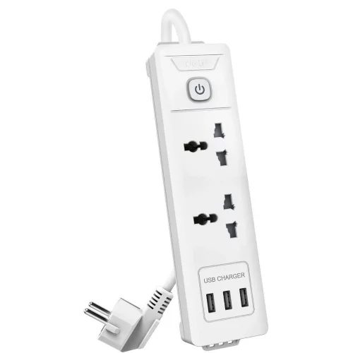 Сетевой фильтр универсальный Deli ET407/ 3розетки + 3USB , 2 м
