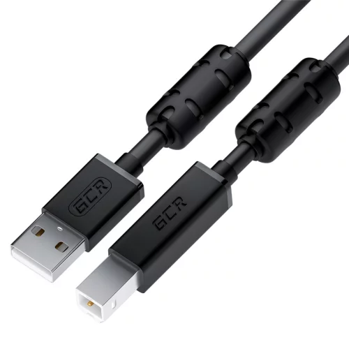 GCR Кабель PROF 5.0m USB 2.0, AM/BM, черный, ферритовые кольца, экран, армированный, морозостойкий (GCR-52420)