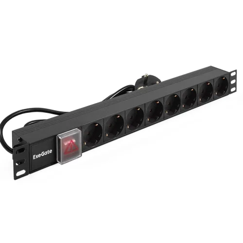 Exegate EX280841RUS Блок розеток ExeGate ServerPro PDU-19H802 Al-8S-EU1.8-SW, 19,1U,алюм, 8Schuko, евровилка, 1.8м фото 2