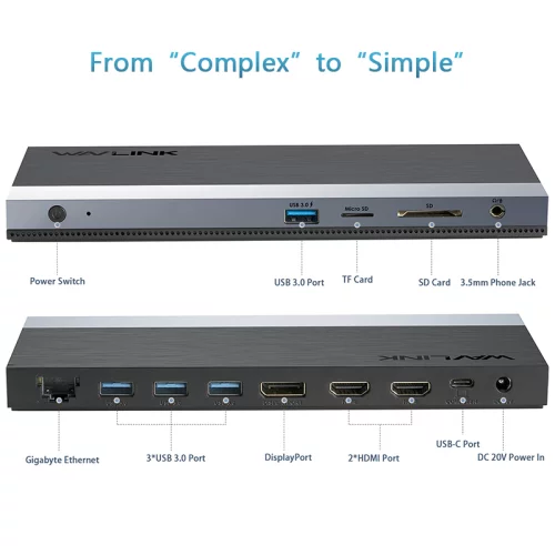 Док-станция WAVLINK USB-C GEN2 4K Universal / 100W PowerDelivery/ 4xUSB3.0/ 1xUSB C/ 1xDP 4K 60HZ/ 2xHDMI 4K 60HZ/ 1xGigabit LAN/ 1xAudio In/ Out/ 1xSD/ Micro SD CardReader (WL-UMD05 PRO) фото 3