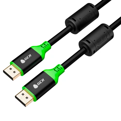 GCR PRO Кабель PROF 2.0m DisplayPort v1.4, нейлон, 8K 60Hz, 4K 165Hz, черный, AL case, зеленый ПВХ, ферритовые кольца, 3 Х экран с армированием, GCR-56290