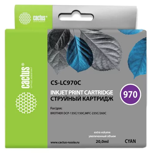 Картридж струйный Cactus CS-LC970C голубой (20мл) для Brother DCP-135C/150C/MFC-235C/260C с чипом