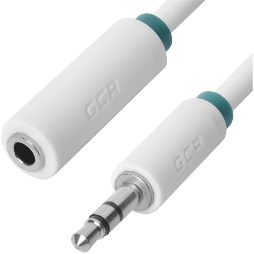 Greenconnect Удлинитель аудио 0.25m jack 3,5mm/jack 3,5mm белый, зеленая окантовка, ультрагибкий, 28AWG, M/F, Premium GCR-STM1662-0.25m, экран, стерео