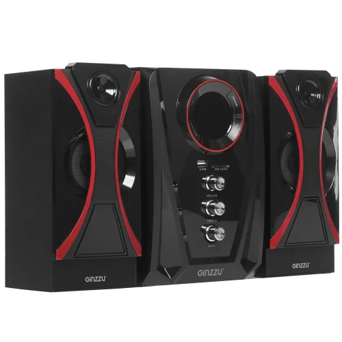 Ginzzu GM-407 2.1 с Bluetooth, выходная мощность 20Вт + 2х10Вт, аудиоплеер USB-flash, SD-card, FM-радио, пульт ДУ - 21 кнопка, стерео вход (2RCA), эквалайзер (обыч фото 2