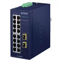 коммутатор/ PLANET IGS-1820TF IP30 Industrial 16-Port 10/100/1000T + 2-Port 1000X SFP Gigabit Ethernet Switch (-40~75 degrees C, dual 12~48V DC/24V AC)