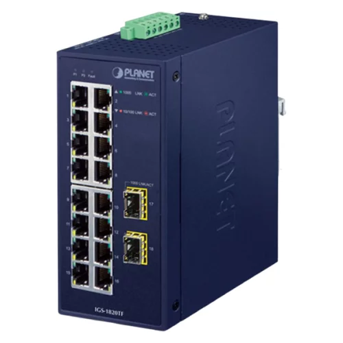 коммутатор/ PLANET IGS-1820TF IP30 Industrial 16-Port 10/100/1000T + 2-Port 1000X SFP Gigabit Ethernet Switch (-40~75 degrees C, dual 12~48V DC/24V AC)