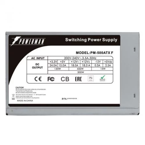 Powerman Power Supply 500W PM-500ATX-F (carton box) (6143093) фото 3