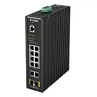 Коммутатор/ DIS-200G-12PS Managed L2 Industrial Switch 10x1000Base-T (8x1000Base-T PoE), 2x1000Base-X SFP, PoE Budget 123W, Surge 6KV, CLI, RJ45 Console, Alarm relay, Dying Gasp, DIN-Rail, metal case IP30, -40 to 65°C, w/ (DIS-200G-12PS/A2A)