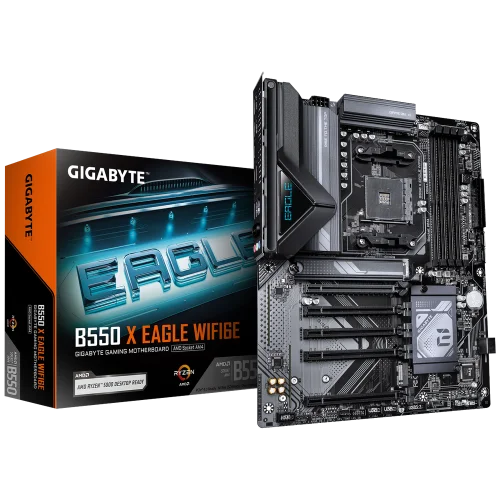 Материнская плата Gigabyte B550 X EAGLE WIFI6E B550, AM4, 4*DDR4, 1*PCIEx16, 4*PCIEx1, 2*M.2, 1*TypeC, 1*USB3.2Gen2, 3*USB3.2Gen1, 4*USB2.0, 6*SATA3.0, 2.5G, HDMI, ATX, RTL