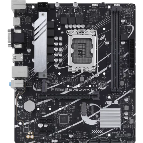 Материнская плата ASUS PRIME B760M-K D4, LGA1700, B760, 2*DDR4, HDMI+VGA, 4xSATA3 + RAID, M2, Audio, Gb LAN, USB 3.2, USB 2.0, mATX (90MB1DS0-M0EAY0)