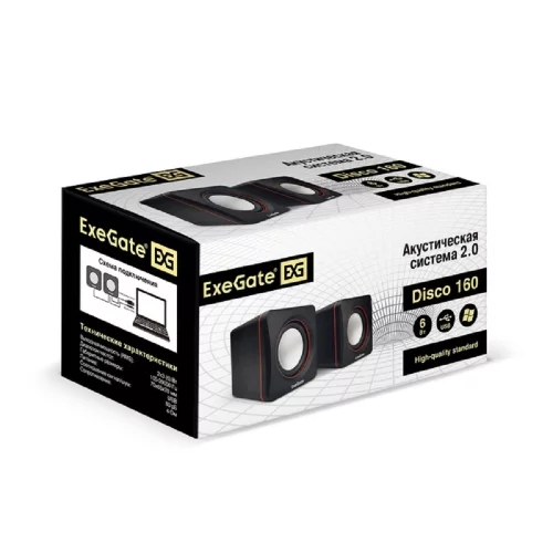 Exegate EX287050RUS Акустическая система 2.0 ExeGate Disco 160 (питание USB, 2х3Вт (6Вт RMS), 100-20000Гц, черный) фото 2