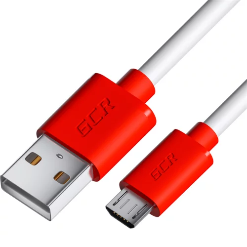 GCR Кабель 1.5m MicroUSB, белый, красные коннекторы, быстрая зарядка, 28/ 24 AWG, GCR-53216