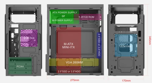Корпус с блоком питания 450Вт./ Case Forza mATX case, black, w/PSU 450W 12cm, w/2xUSB3.0, w/pwr cord, w/o FAN (FZ-017-SX450R-U32) фото 3