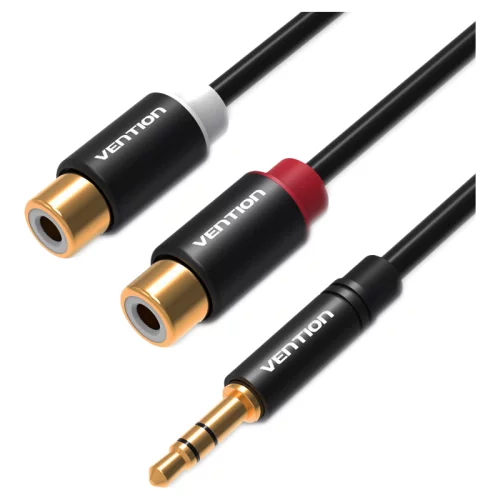 Переходник-разветвитель Vention гибкий Jack 3.5 mm M/2RCA F - 0.3 м Чёрный (VAB-R02-B030)