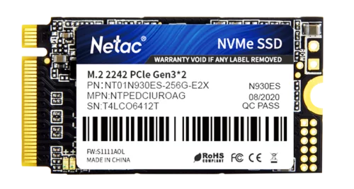 Netac SSD N930ES 256GB PCIe 3 x2 M.2 2242 NVMe 3D NAND, R/ W up to 1650/ 1260MB/ s, TBW 150TB, 3y wty (NT01N930ES-256G-E2X)