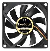 Exegate EX288923RUS Вентилятор ExeGate ExtraSilent ES08015B3P (80x80x15 мм, 2-Ball (двойной шарикоподшипник), 3pin, 1600RPM, 22dBA)