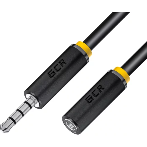 GCR Удлинитель для гарнитуры 3.0m jack 3,5mm/ jack 3,5mm черный, желтая окантовка, 28AWG, M/ F, GCR-54001