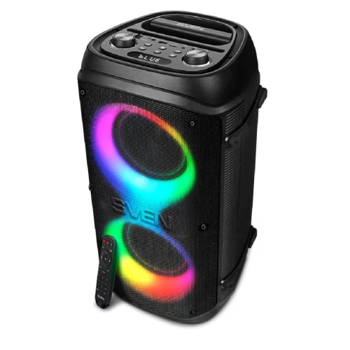 SVEN PS-800 2.0 Мобильные колонки чёрные (2x50 W, mini Jack, 2 х 6.35 мм Jack, USB, NFC, Bluetooth, FM, micro SD, ПДУ, 2 x 4400 мA, LED подсветка) (SV-021511) фото 2