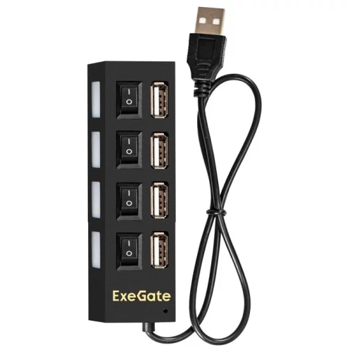 Exegate EX293977RUS USB-Хаб (концентратор) ExeGate DUB-42SW (кабель-адаптер USB2.0 --] 4xUSB2.0, кнопки включения/отключения для каждого порта, Plug&Play, черный) фото 3