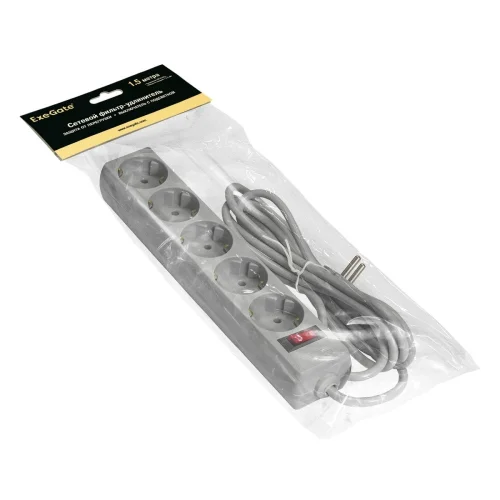 Exegate EX266862RUS Сетевой фильтр Exegate SP-5-1.5G (5 розеток, 1.5м, евровилка, светло-серый) фото 2