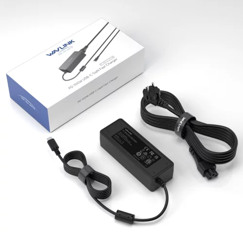 Адаптер питания AC Adapter WAVLINK GaN charger PD 100W GaN USB-C fast Charger for laptops & USB docking stations, Type C cable 1.2M, AC cable 1.5M, Input AC100-240V 50/ 60Hz (WL-G1004C) фото 2
