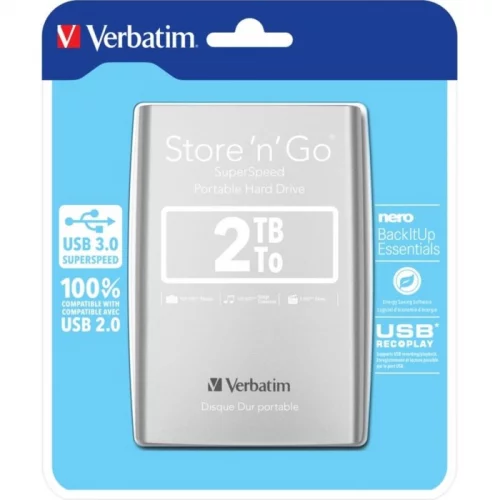 Внешний жесткий диск Verbatim Store 'n' Go 2 Тб серебристый (053189) (053189) Внешний жесткий диск Verbatim Store 'n' Go 2 Тб серебристый, USB 3.0 (053189) фото 2