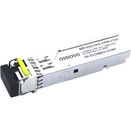 Oптический SFP модуль OSNOVO SFP-S1LC19-G-1550-1310 Оптический SFP Модуль. Одно волокно Single Mode. Скорость: до 1,25 Гбит/c. Тип разъема: LC. Оптический бюджет: 19дБ. Расстояние передачи - до 40км. Рабочая длина волны,нм