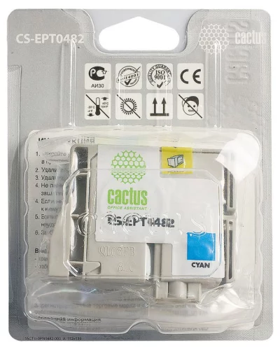 Картридж струйный Cactus CS-EPT0482 T0482 голубой (14.4мл) для Epson Stylus Photo R200/R220/R300/R320/R340/RX500/RX600/RX620/RX640 с чипом