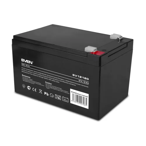 Батарея SVEN SV 12120 (12V 12Ah), напряжение 12В, емкость 12А*ч, макс. ток разряда 180А, макс. ток заряда 3.6А, свинцово-кислотная типа AGM, тип клемм F2/ Battery SVEN SV 12120 (12V 12Ah), 12V voltage (SV-0222012)