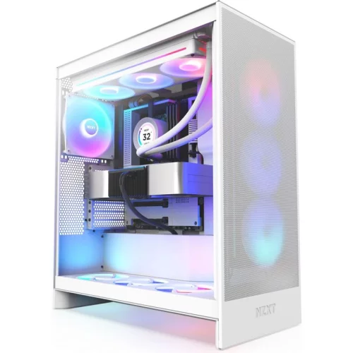 Корпус ПК без блока питания/ Case NZXT H7 Flow RGB, Midi-Tower, TG, 3x120mm RGB, 2xUSB-A 3.2 + 1xUSB-C 3.2, E-ATX, ATX, mATX, mITX White (CM-H72FW-R1)