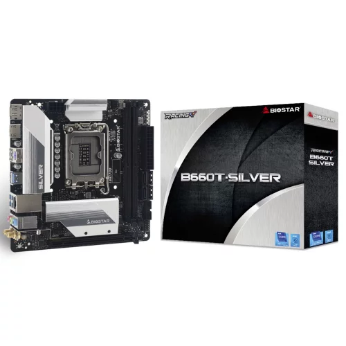 B660T-SILVER, Socket 1700, Intel®B660, 2xDDR4-3200, HDMI+DP, 1xPCI-Ex16, 4xSATA3, 2xM.2, 8Ch Audio, 1x2,5GLan, (2+2)xUSB2.0, (4+2)xUSB3.2, 1xPS/ 2, Mini ITX, RTL {10}