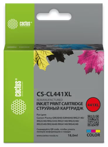 Картридж струйный Cactus CS-CL441XL CL-441XL многоцветный (18мл) для Canon Pixma GM2040/4040/GM2140/2240 с чипом