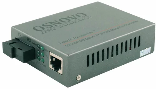 Медиаконвертер OSNOVO OMC-1000-11S5b Оптический Gigabit Ethernet медиаконвертер для передачи Ethernet по одному волокну одномодового оптического кабеля до 20км. Поддерживает скорость 10/100/1000М (IEEE 802.3i, IEEE