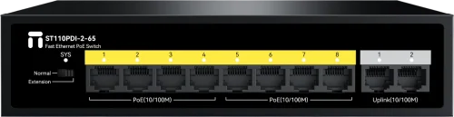 Коммутатор Netis ST110PDI-2-65 (L2) 10x100Мбит/с 8PoE 65W неуправляемый