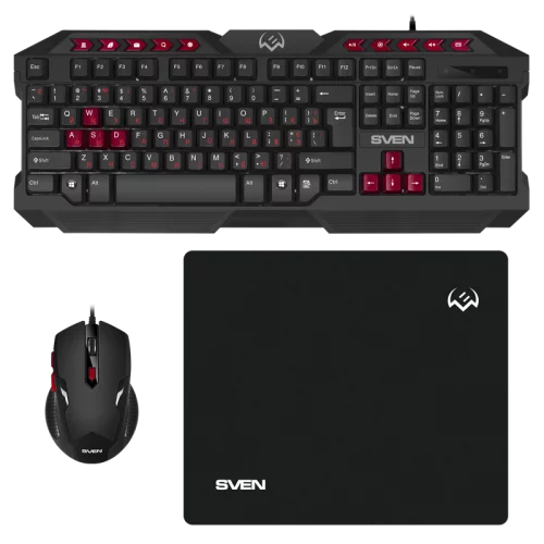 Игровой набор клавиатура+мышь+коврик SVEN GS-9200 (114 кл,, 8 смен. кл., 800-2400DPI, 5+1кл.) (SV-018221)
