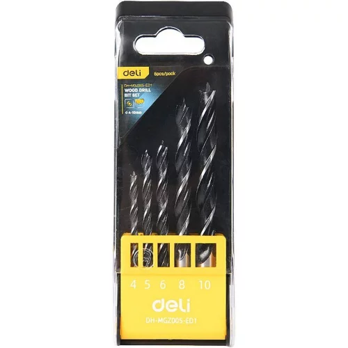 Набор Deli сверл по дереву 5 шт (4/5/6/8/10 мм) DH-MGZ005-ED1 сталь 45#, пласт.кейс