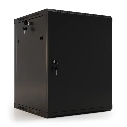 Шкаф HyperlineTWB-0645-SR-RAL9004 настенный 6U, 367x600х450мм, металлическая передняя дверь с замком, две боковые панели, цвет черный (RAL 9004) (разобранный)