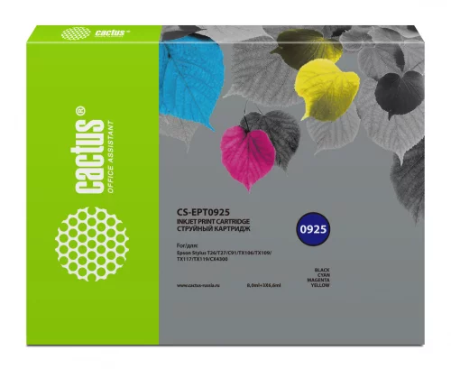 Картридж струйный Cactus CS-EPT0925 T0925 черный/голубой/пурпурный/желтый набор (27.8мл) для Epson Stylus C91/CX4300/T26/T27/TX106/TX109/TX117/TX119 с чипом