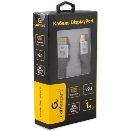 Cablexpert Кабель DisplayPort 20M/20M, v2.1, 16K, медь, тройной экран, нейлон, 1м,черный,коробка (CCP-DP16K-1M)