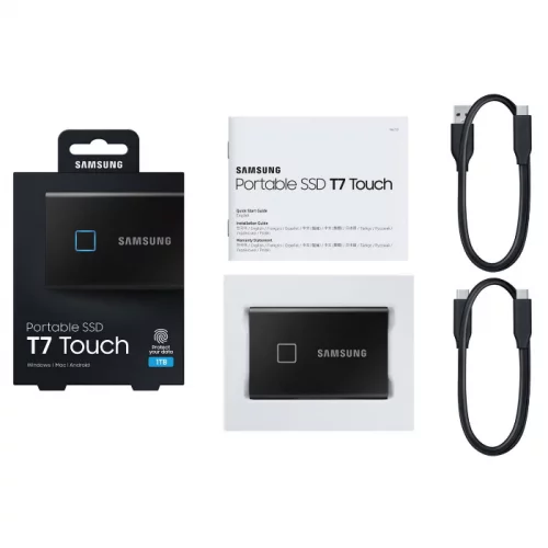 Внешние HDD и SSD/ Samsung External SSD T7 Touch, 1000GB, Touch ID, Type-C, USB 3.2 Gen2, R/W 1050/1000MB/s, 85x57x8mm, Black (12 мес.) (MU-PC1T0K/WW) фото 4